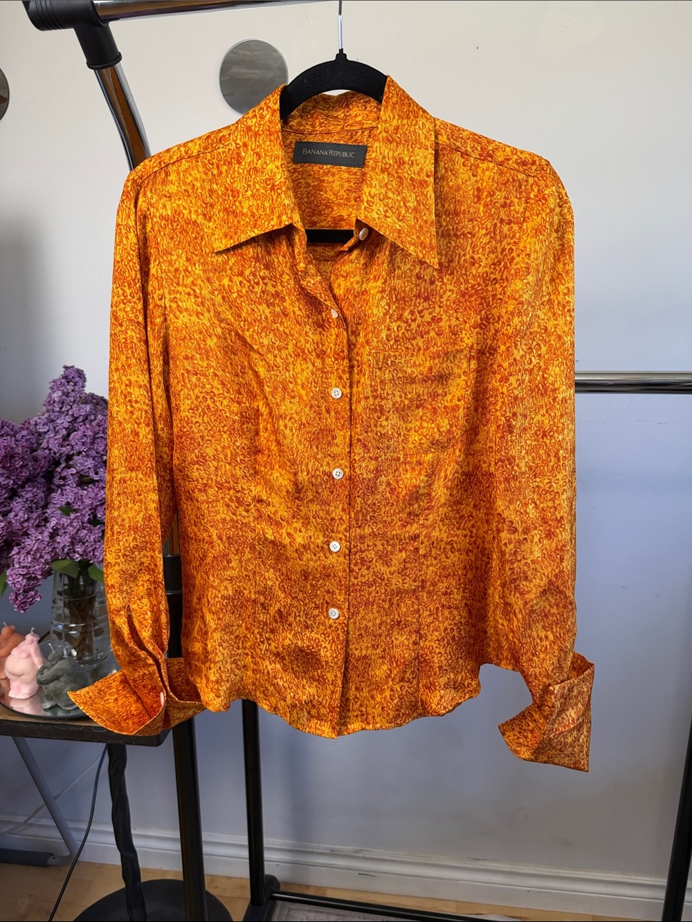 Banana Republic Orange Marbled Silk Blouse